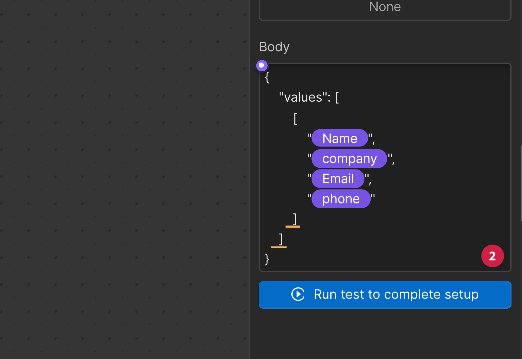 Webflow request body configuration