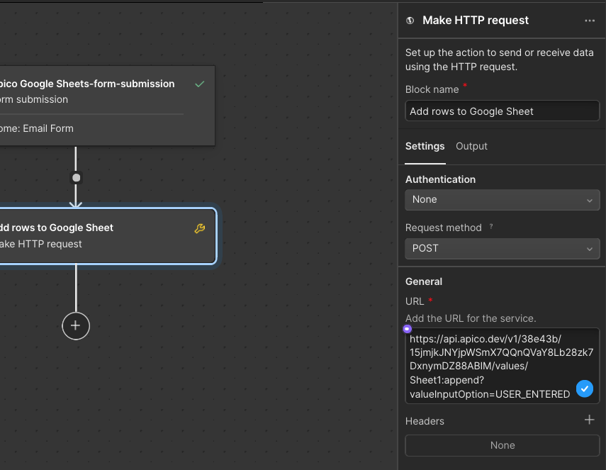 Webflow request configuration